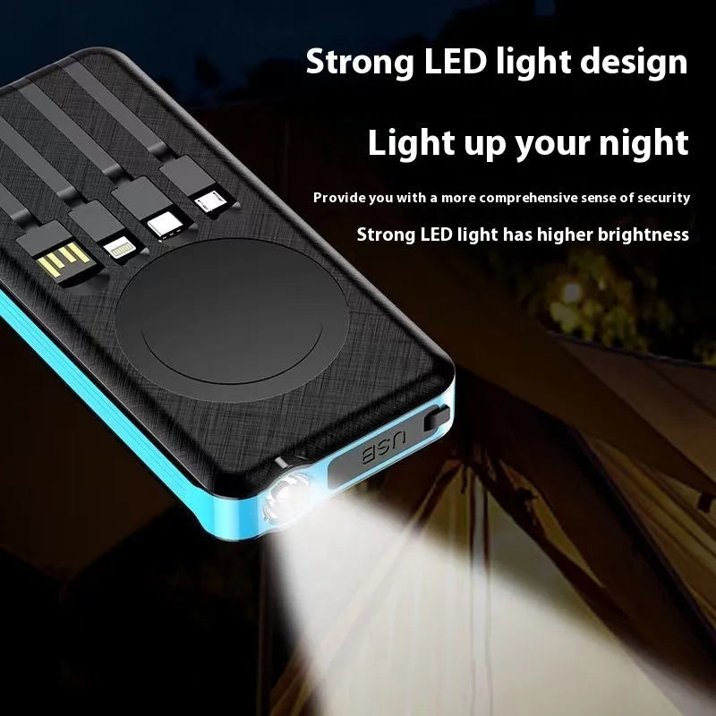 Solar charging unit with cable, 10000mAh waterproof power bank with IP65 shell, lantern and wireless charging