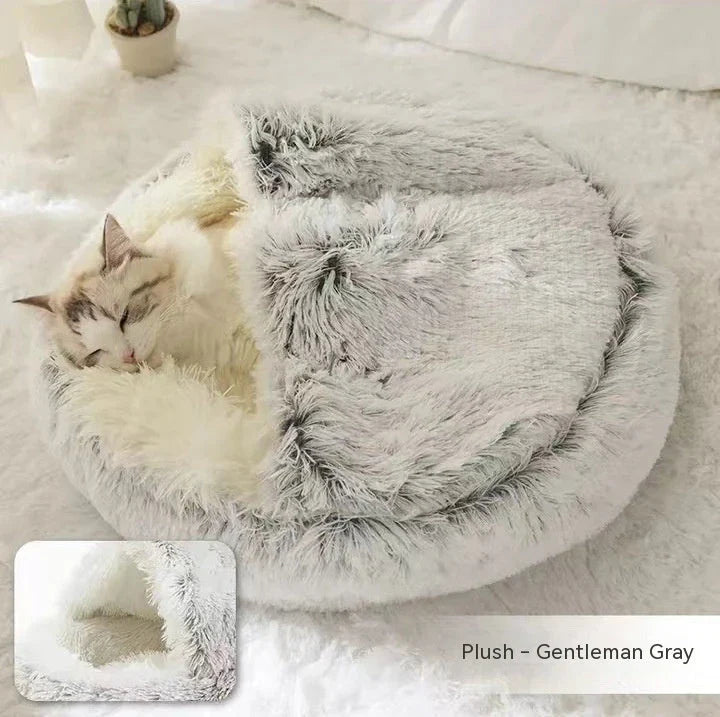 A soft, plush pet bed in various colors, including olive green, brown, pink, and grey, designed for the comfort and relaxation of cats and dogs.