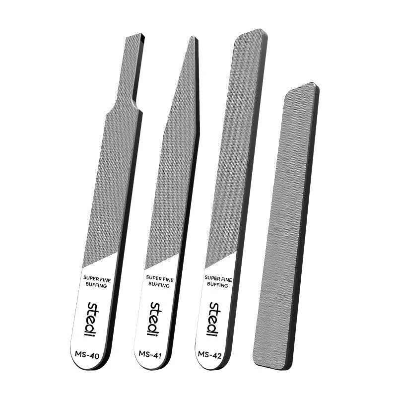 MS series glass file polishing tool set with fine, triangular, long, and short files