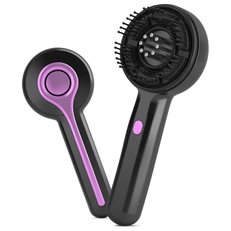 USB-powered anti-leak hair brush massager in black with mechanical 2-gear control buttons