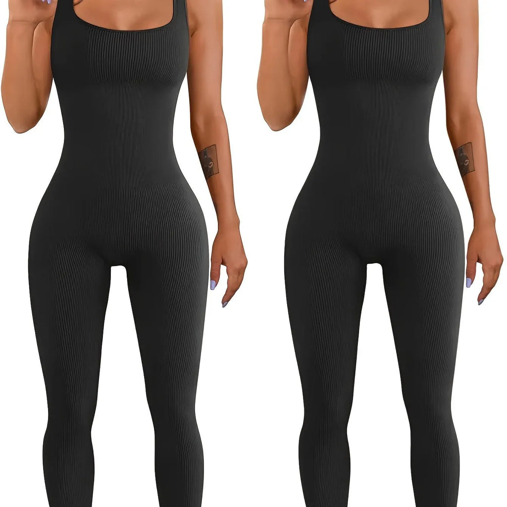 Women's beige long sleeve suspender tights with tank top straps and button details on a mannequin.
