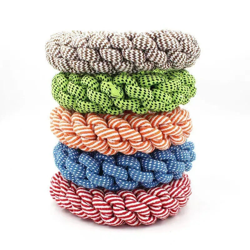 18cm cotton braided ring dog chew toy with knotted texture