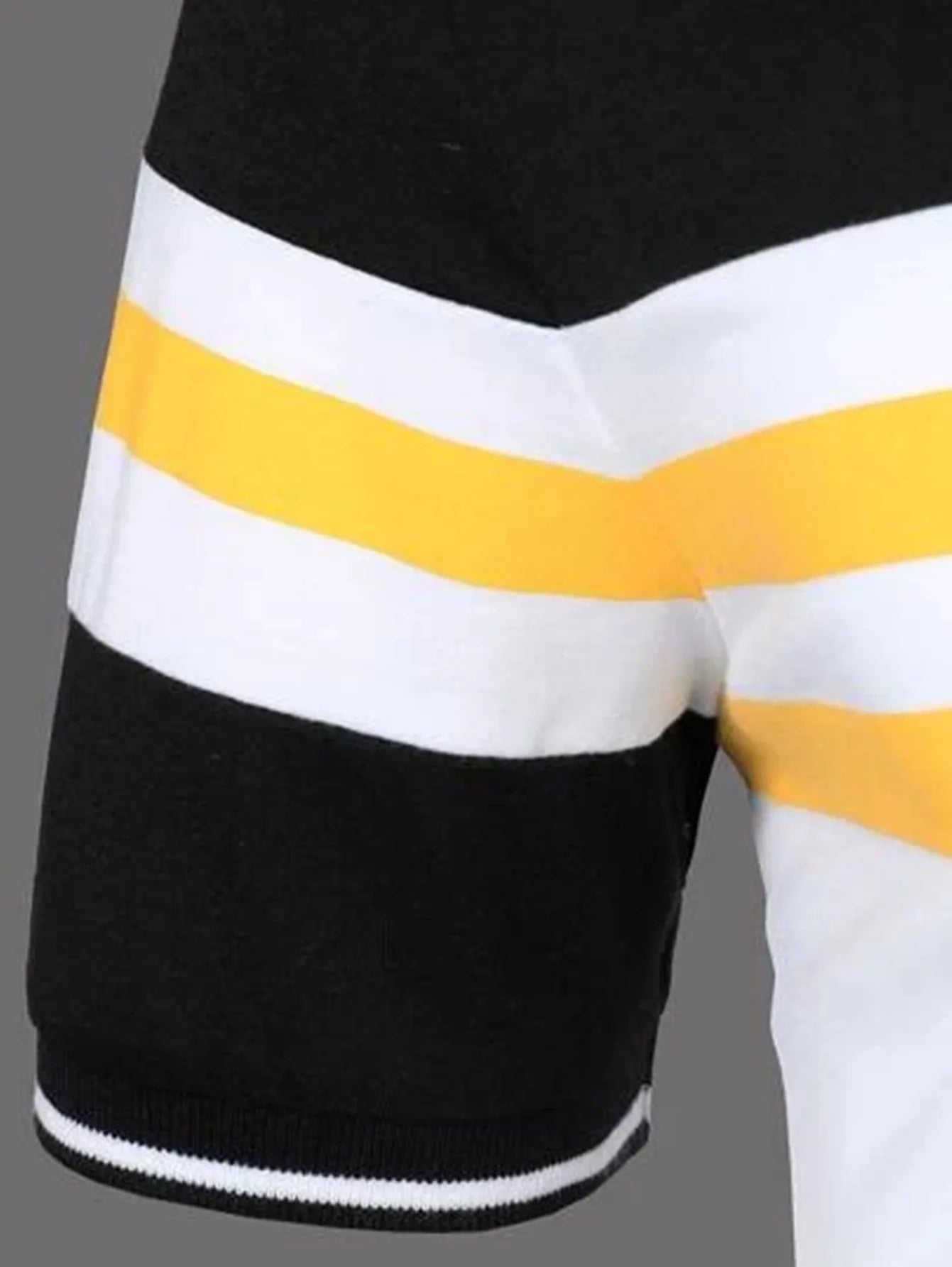Men's striped white short sleeve button polo shirt with slim fit and side slits