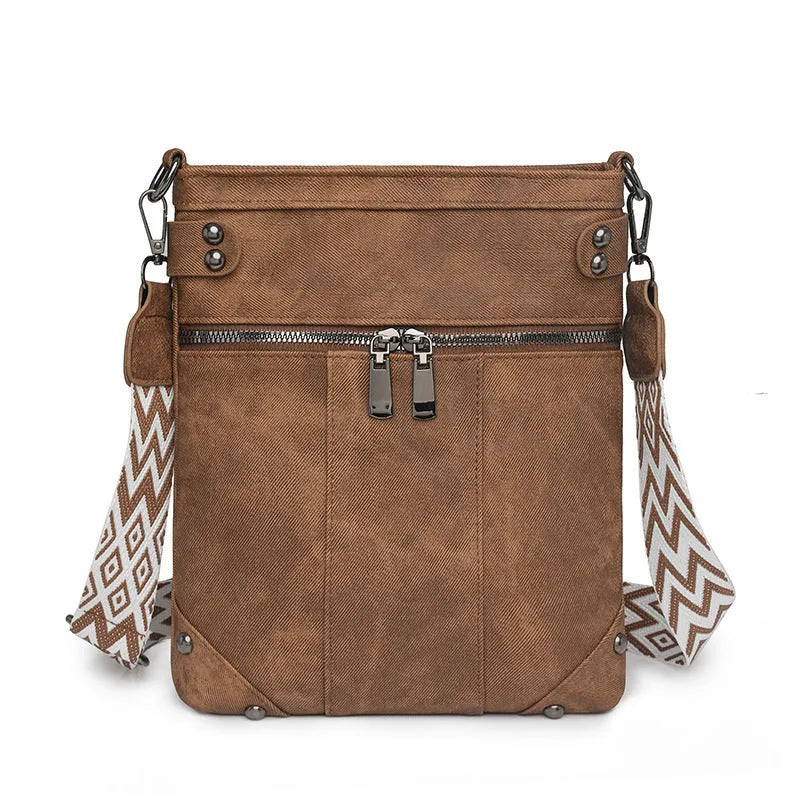 Fashion new rivet crossbody women's bag in beige PU with horizontal square shape and single shoulder strap