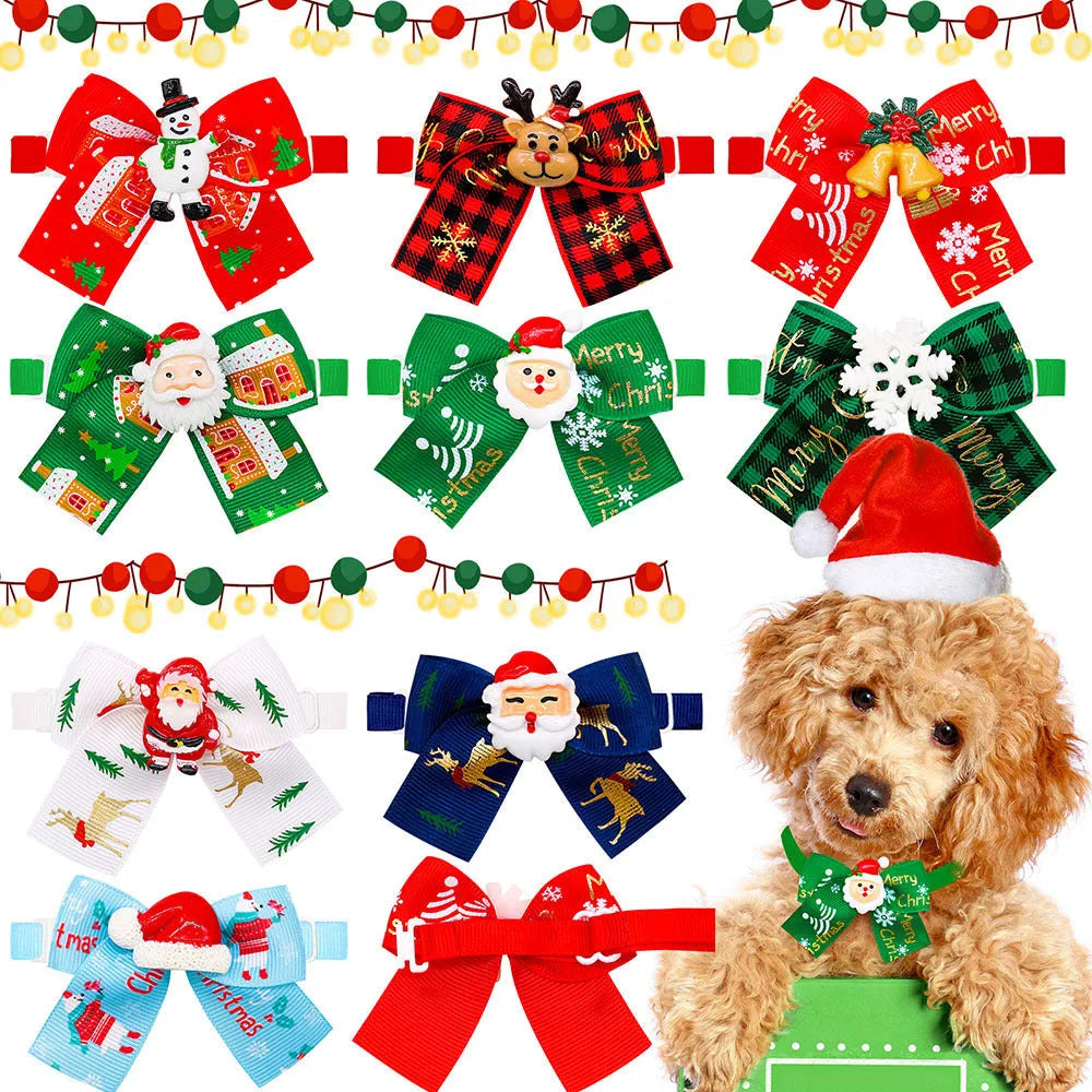British-style red and green polyester Christmas bow tie accessory for pets, dolls, or tree decoration