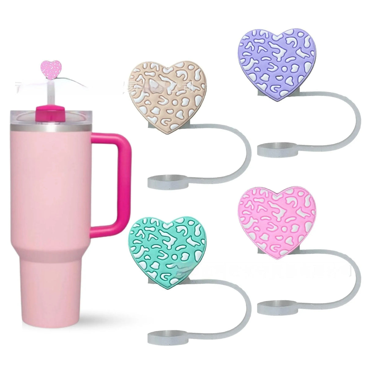 Love Leopard Print silicone straw tip cover set of 4 colourful portable dust protector for straws