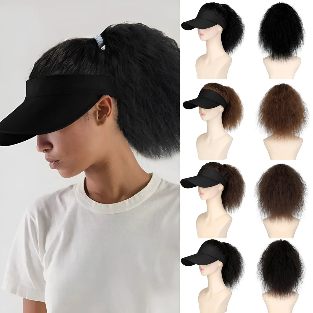 Women's hooded wig with horse tail waves roll design in domestic silk material, short natural style