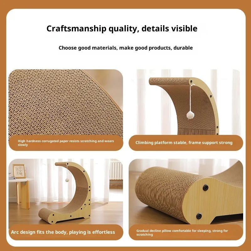 Arc-shaped corrugated paper cat scratching board nest climbing frame with replacement core, pastoral style