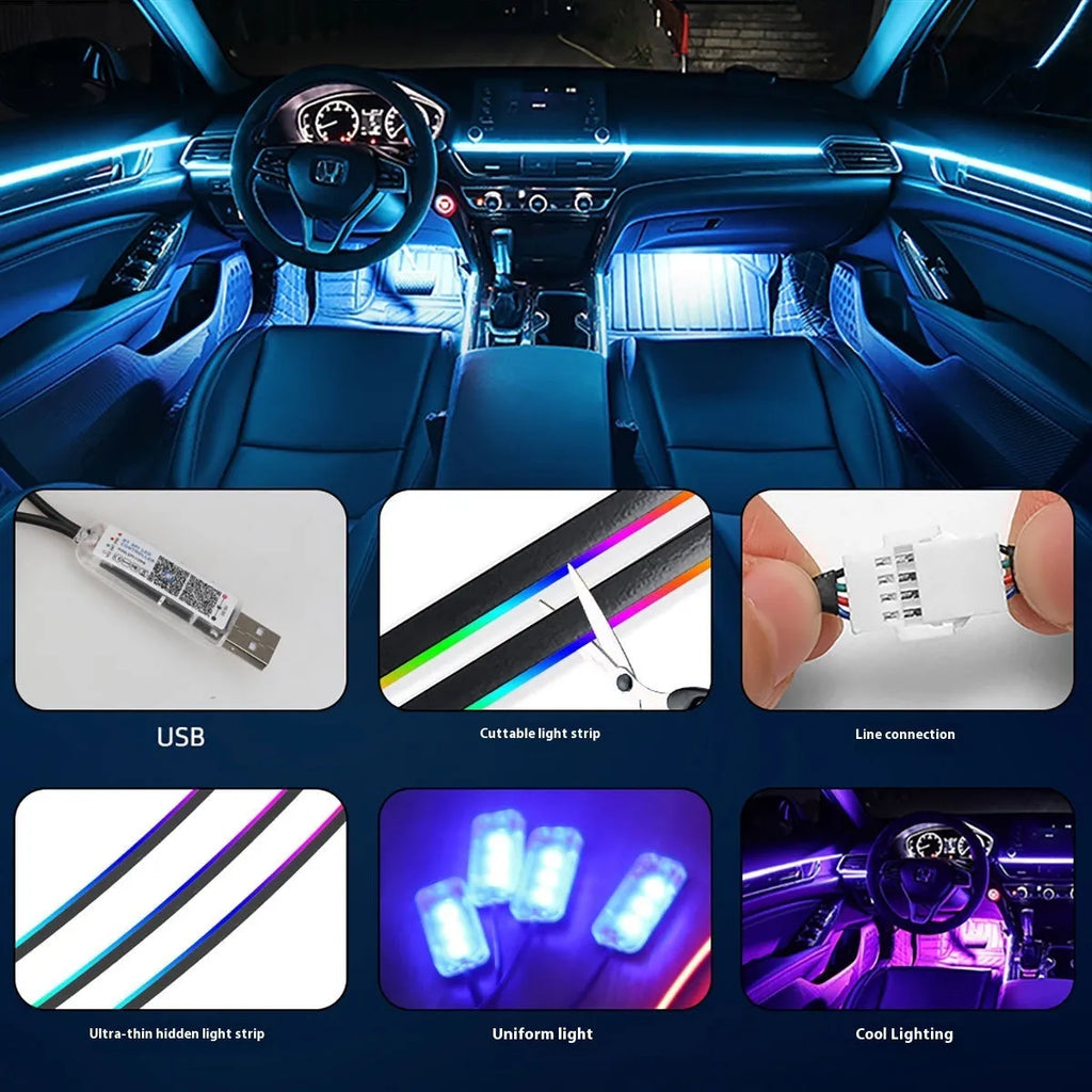 Magic Color car interior central control LED ambience light modification with remote control and app.