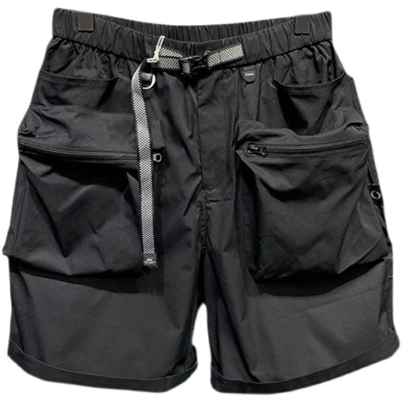 Men's black workwear shorts with multiple pockets and loose fitting design