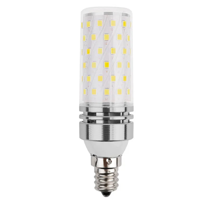 E14 screw base LED corn light bulb with 60 LEDs, available in three light colours: warm white, neutral, and cool white.