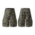 Retro-style loose-fit washed cotton shorts for men and women with a half elastic waistband.