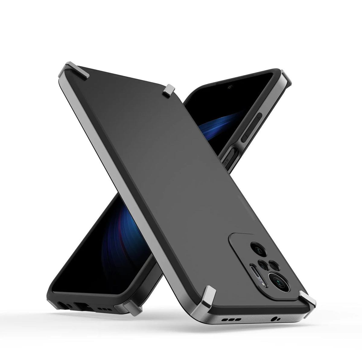 PC and TPU all-inclusive phone case for REDMI Note10 4G in tungsten steel black with metal sprayed frame