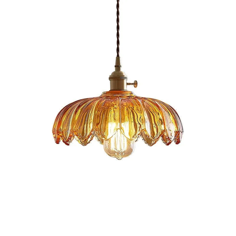 Brass glass chandelier with 26cm amber-brown or clear glass shade for dining room, bedroom, cafe or bar