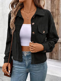 Women's retro artistic shirt coat jacket in medium thickness polyester fabric showing button-front design