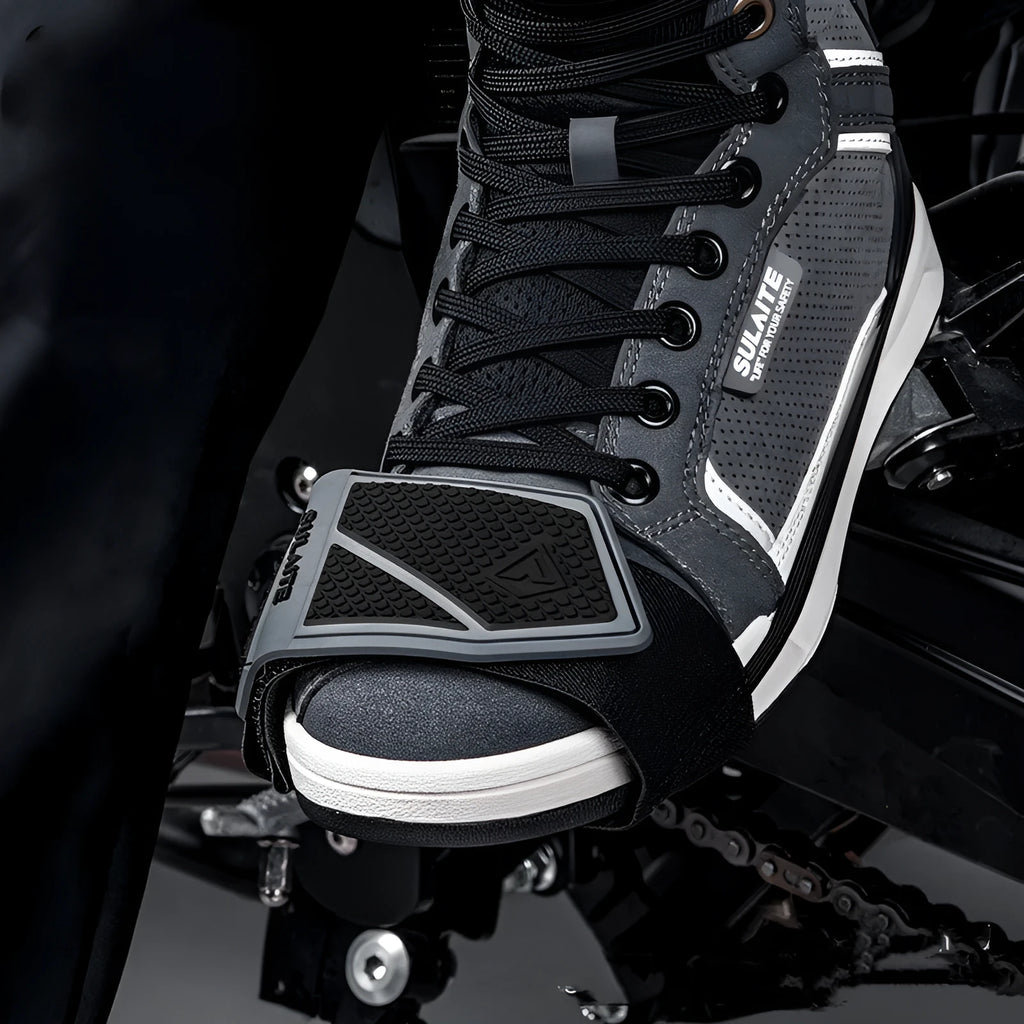 Motorcycle gear cover in grey or brown, non-slip rubber widened shoe protector for gear shift lever.