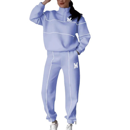 Cozy Hooded Sweatsuit for Women in various colors and sizes, featuring a hoodless pullover top and baggy sweatpants