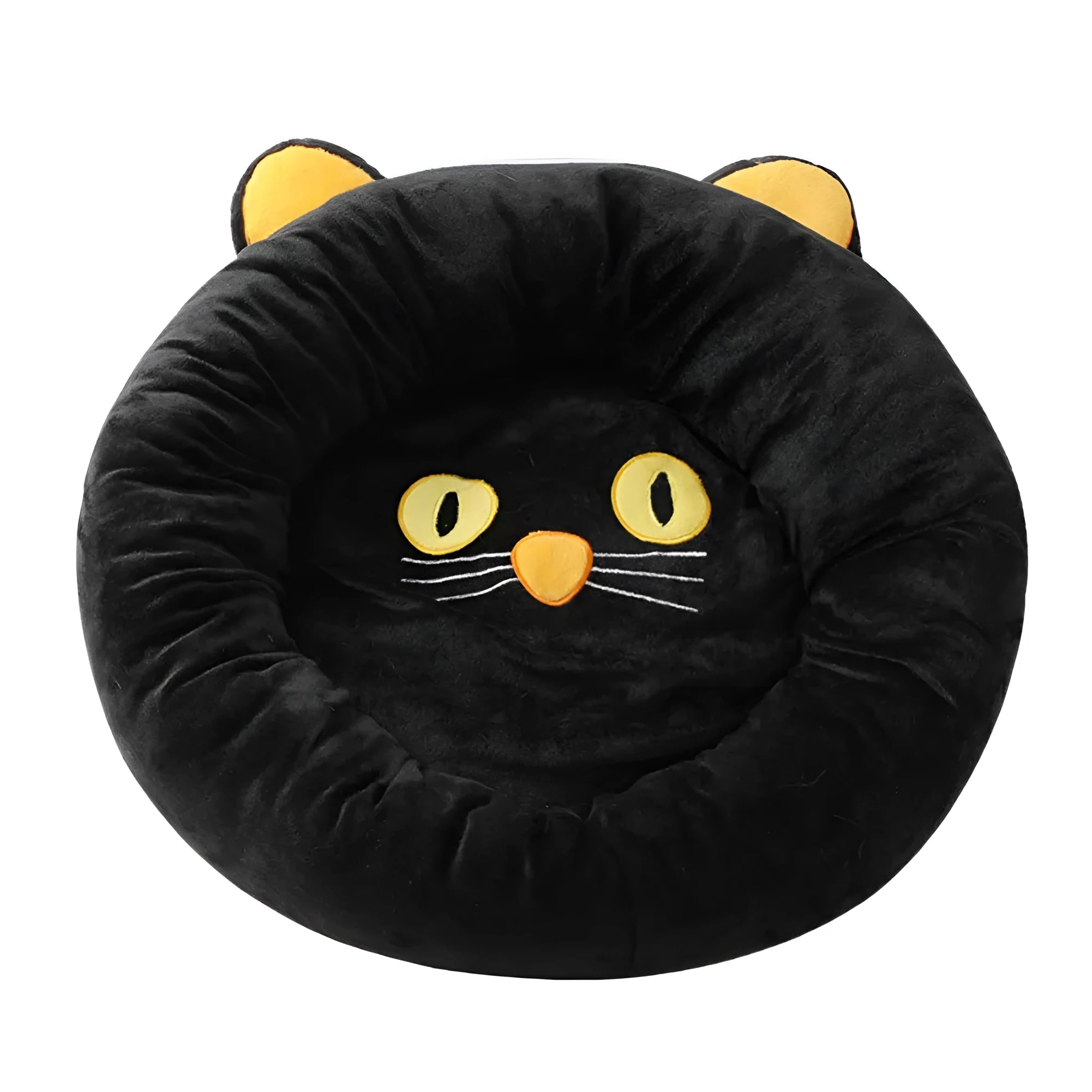 Black cat silhouette shaped velvet cat nest bed with raised cushioned edges
