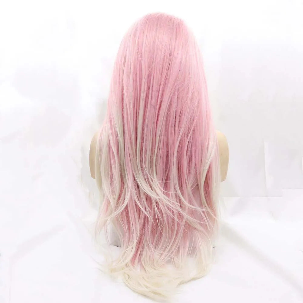 Pink gradient big wave fashion wig for ladies with high temperature wire construction