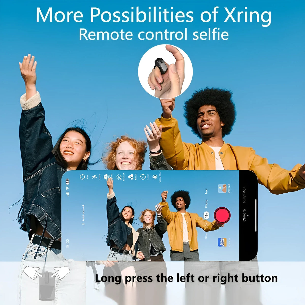 Bluetooth remote control ring in Stone Black worn on a finger for presenting slides