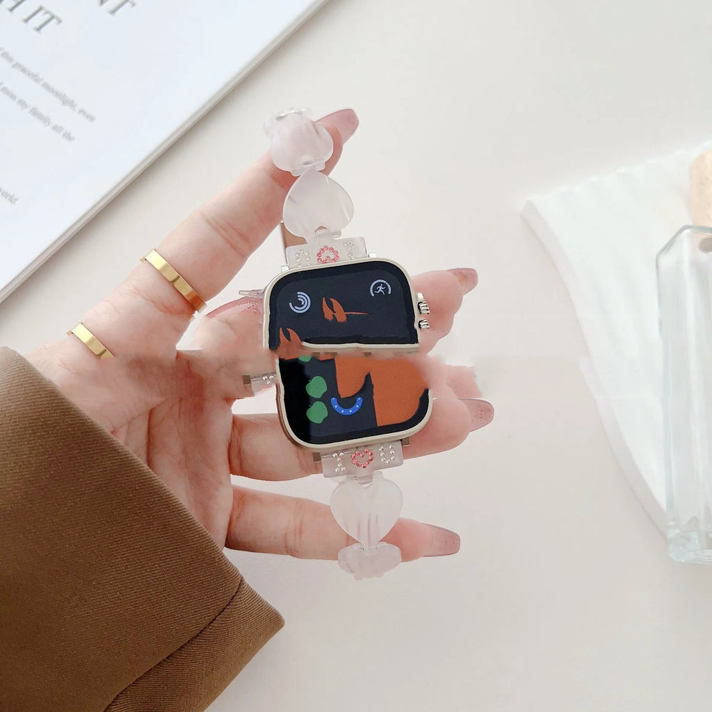 Resin Apple Watch strap in 20mm and 38-49mm sizes with colour options including Blue Graffiti and Aurora Magic