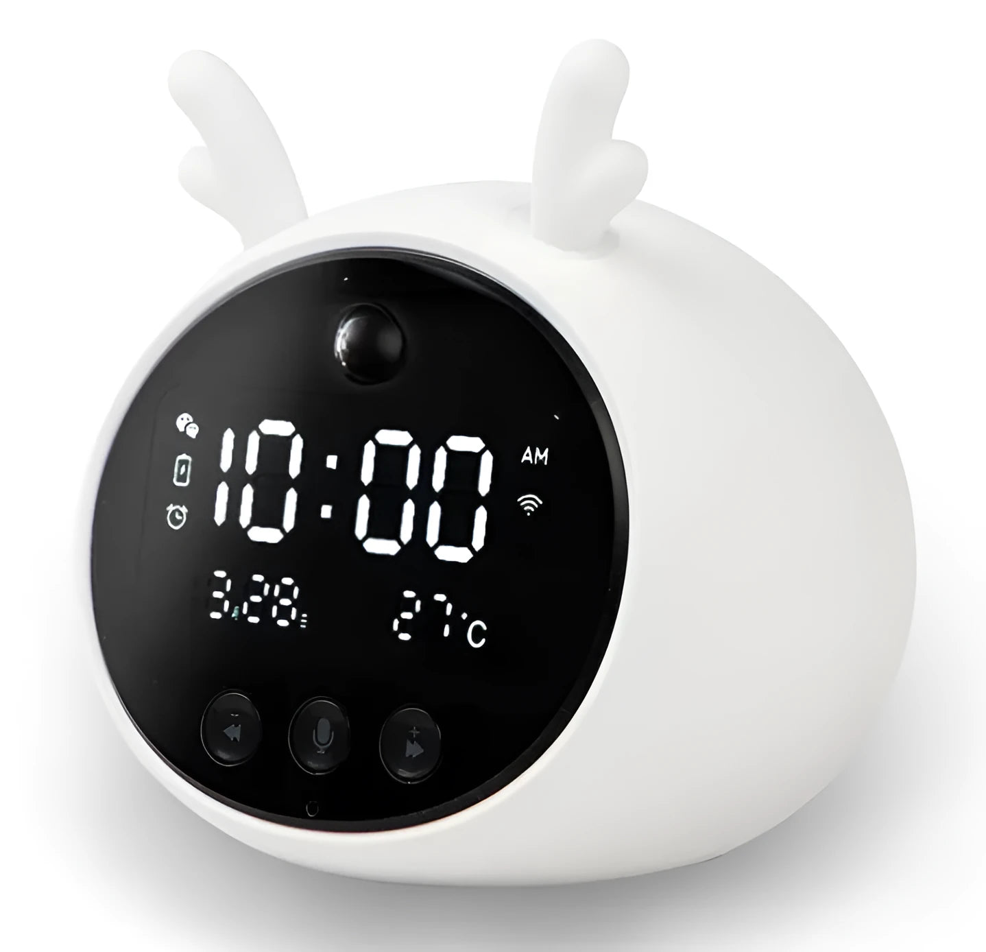 White Deer style silicone smart alarm clock with luminous display, voice control, and human body sensor.