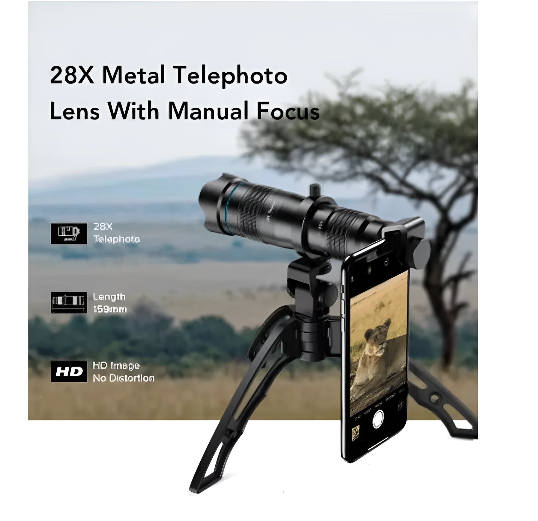 High power portable outdoor glasses with 36x optical zoom monocular and miniature tripod in black