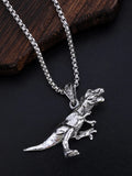 Titanium dinosaur pendant necklace in hip hop style, unisex versatile jewellery in dinosaur necklace colour
