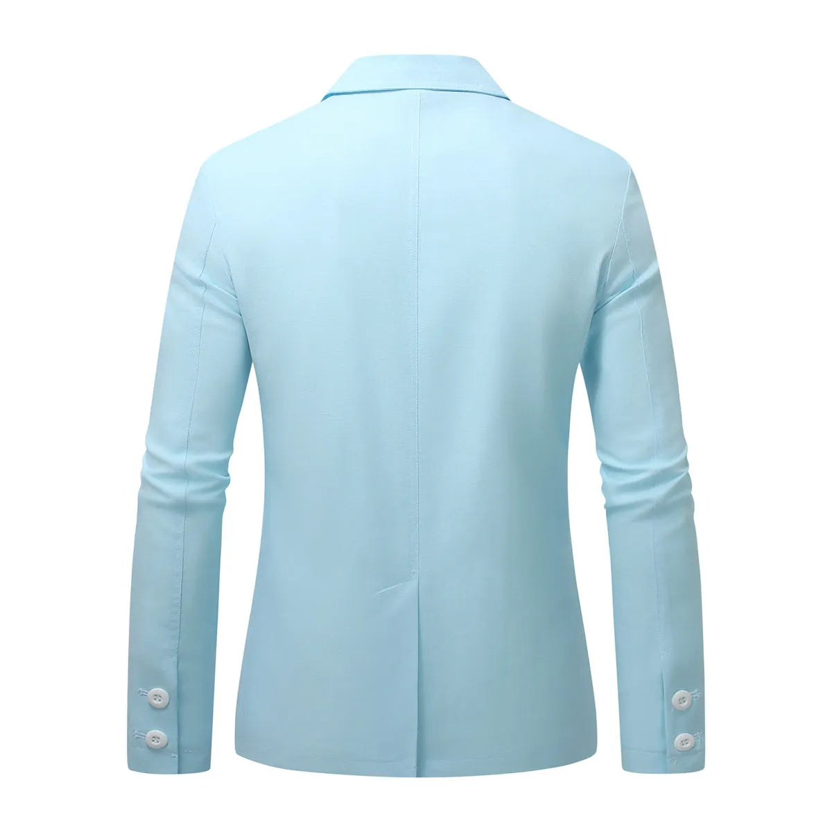 Men's Korean slim fit blazer in solid colour cotton blend with patch pockets, front view, available in white, light blue, khaki, sizes S to 3XL