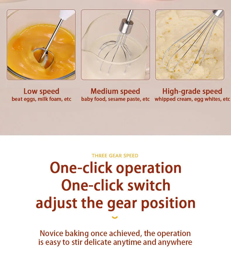 Hand-held electric whisk with straight handle, available in black colour options for household baking