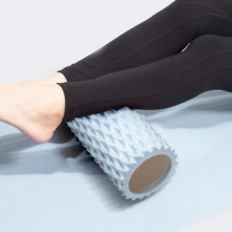 Fishbone foam massage roller in ocean blue, deep sea grey, coral orange or pink, 30x10cm or 33x14cm, EVA and PVC yoga pillar.