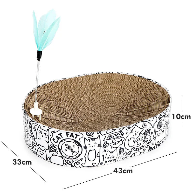 White oval corrugated paper cat scratch board nest, 33x43x10cm