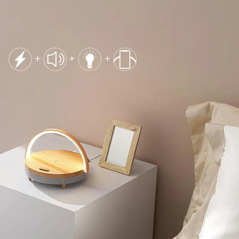 Wireless charging lamp with Bluetooth speaker and mobile phone holder in marble pattern finish