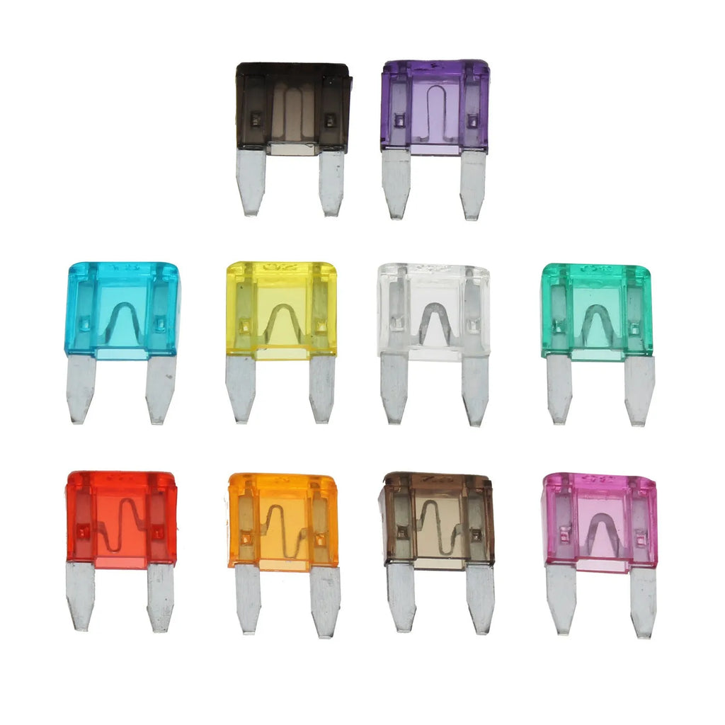 120 small car fuses in assorted colours, blade-style insert type for 24V automotive use