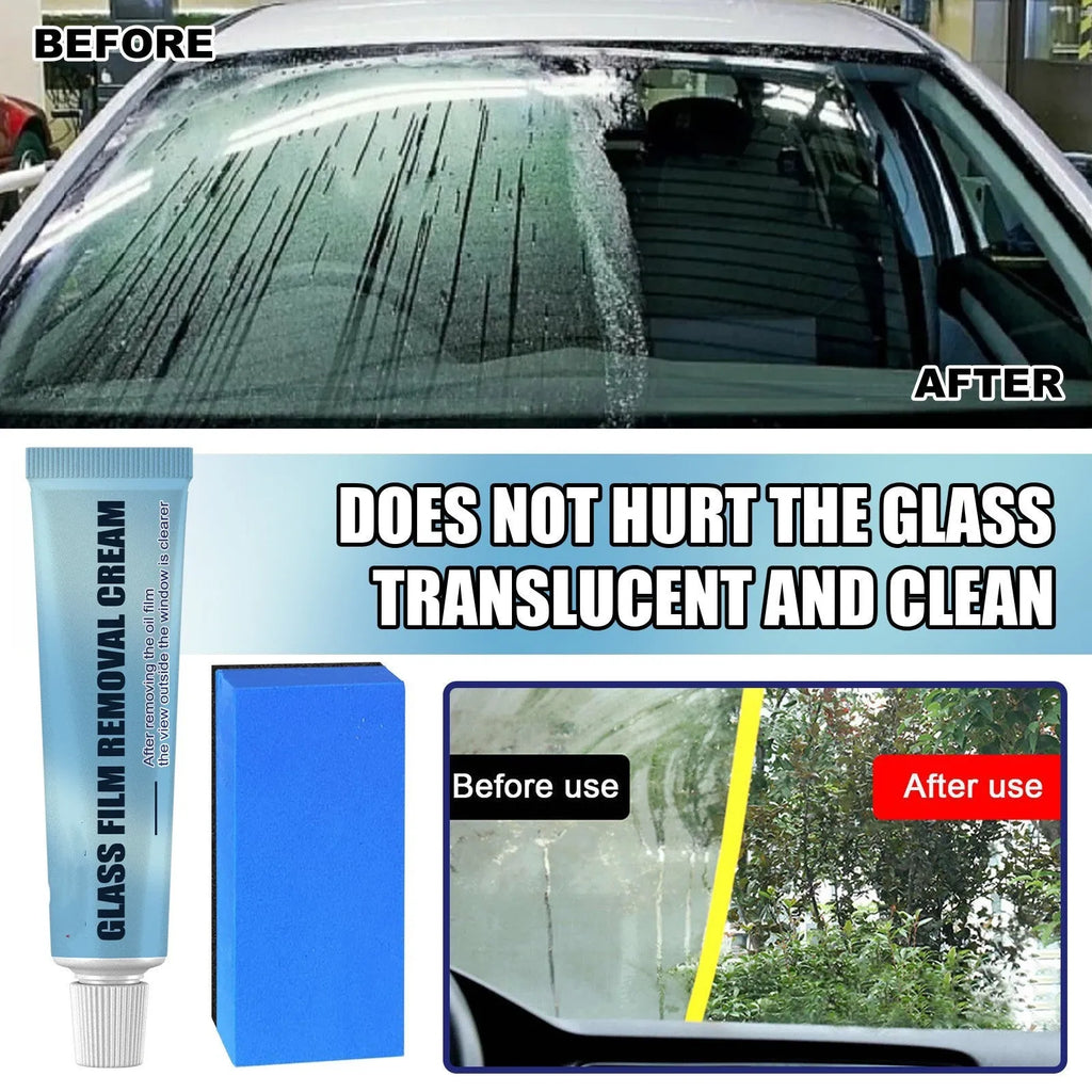 Blue car glass oil film remover stick and sponge applicator for windshield cleaning