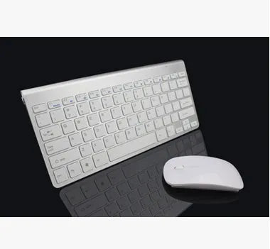 2.4G wireless keyboard and mouse combo set in silver with scissor-key switches and USB receiver