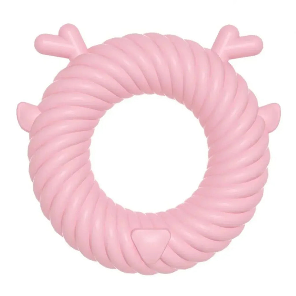 Deer-shaped dog teething toy with spiral groove pattern in light blue colour