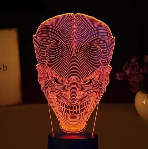 USB-powered 3D LED table lamp with remote control showing multiple colour options