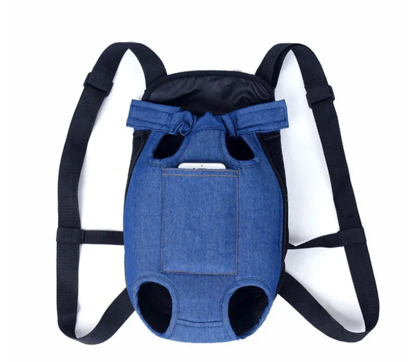 A portable dog carrier backpack featuring breathable mesh design, adjustable straps, and cushioned back panel for comfortable pet transport.