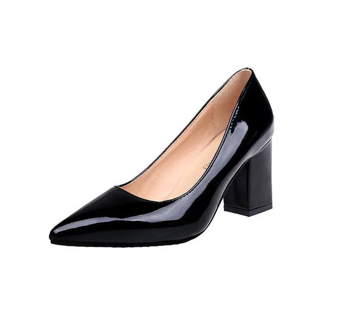 Pointed toe heels with rubber sole in white, red, black, pink and wine red, sizes 33 to 50
