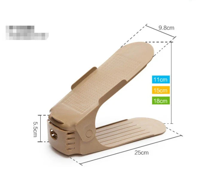 Adjustable, collapsible shoe organizer rack made of durable polypropylene for space-saving closet storage