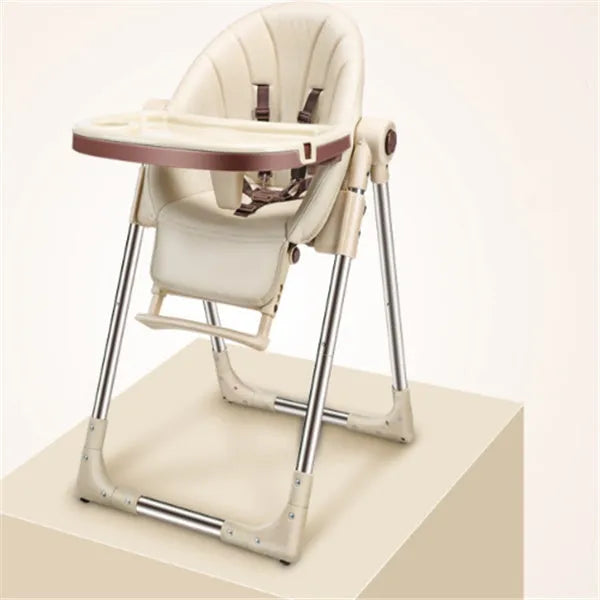 Sky blue portable baby chair for toddlers on a wooden floor.