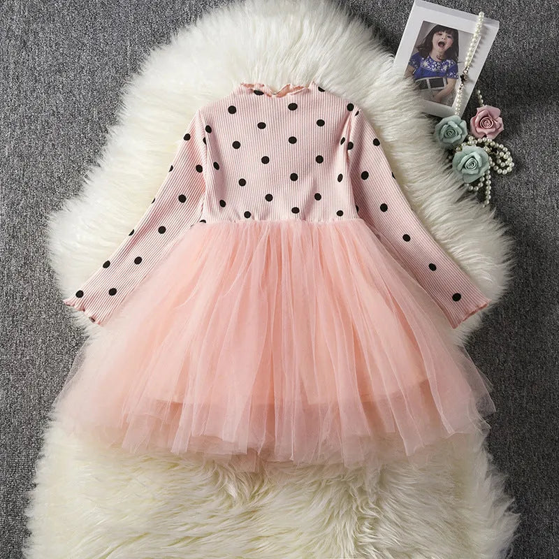 Baby girls long sleeve tutu lace dress in black, pink or white for christenings and birthday parties