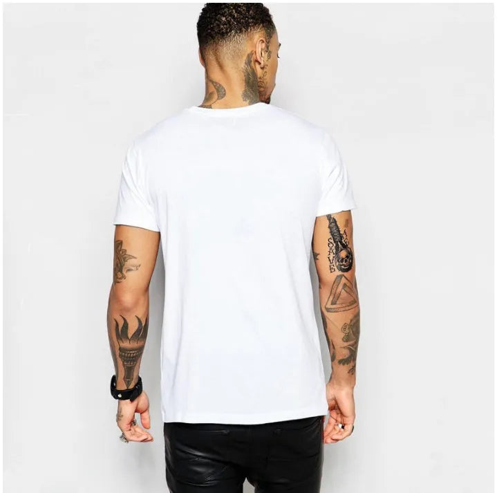 White cotton short sleeve T-shirt on plain background