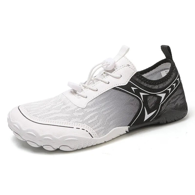 Five finger non-slip upstream shoes in army green colour with rubber sole and elastic band.