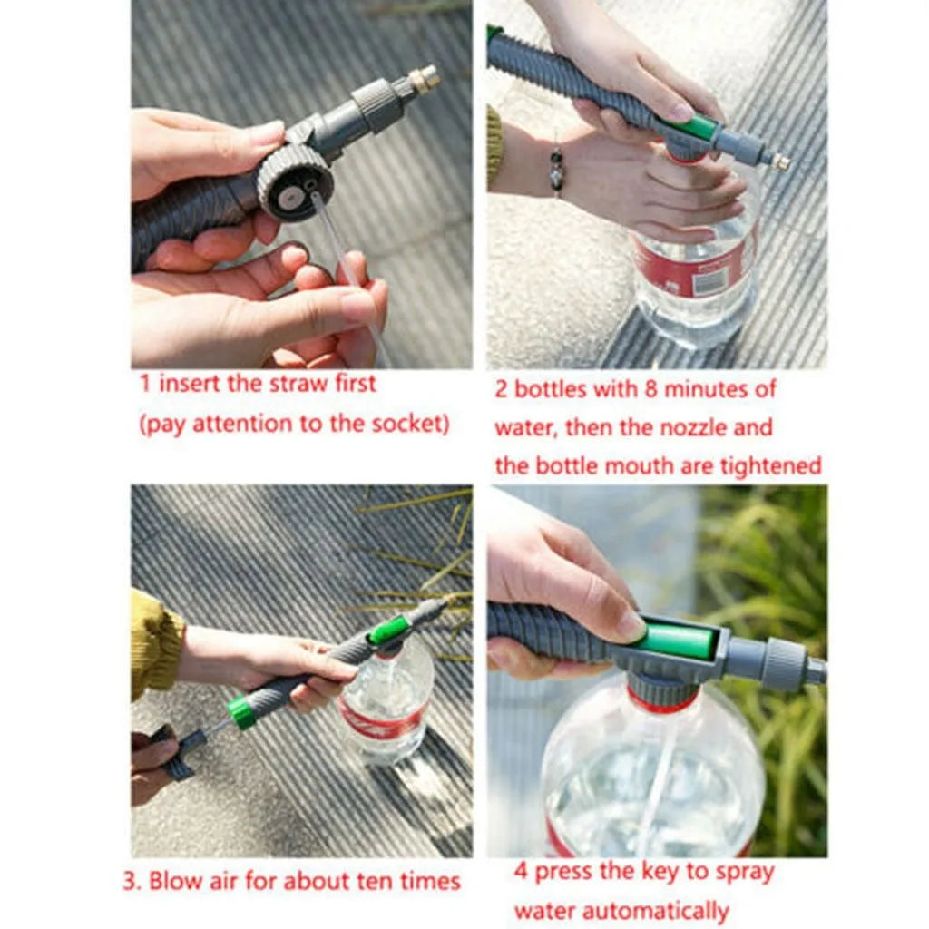 Plastic bottle watering sprayer nozzle with 30cm tube converts beverage bottles to garden watering cans