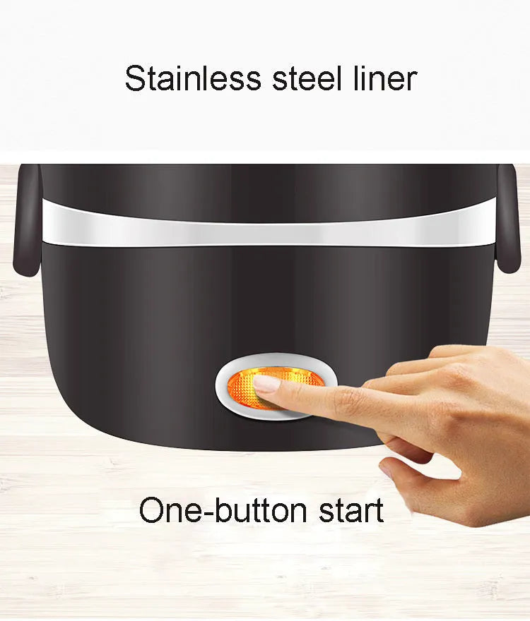 USB-powered multi-function lunch box showing 190mm insulated container with heating element