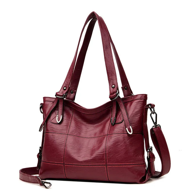 PU fabric texture shoulder bag for women in black, light grey, purple, and red colour options