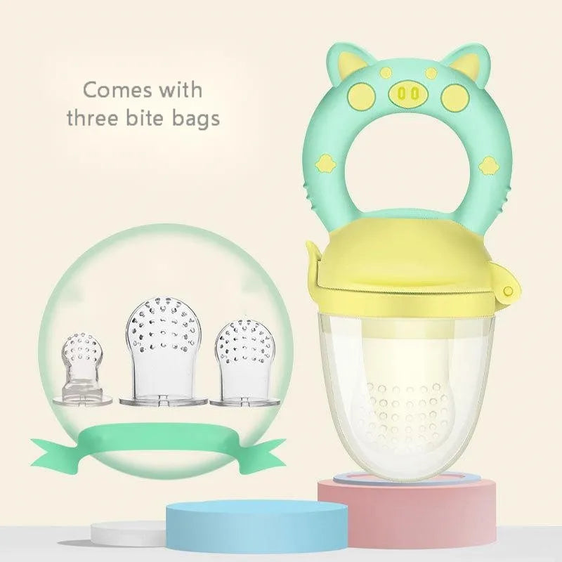 Silicone baby teether with textured surface and ring shape in blue, green or pink colours