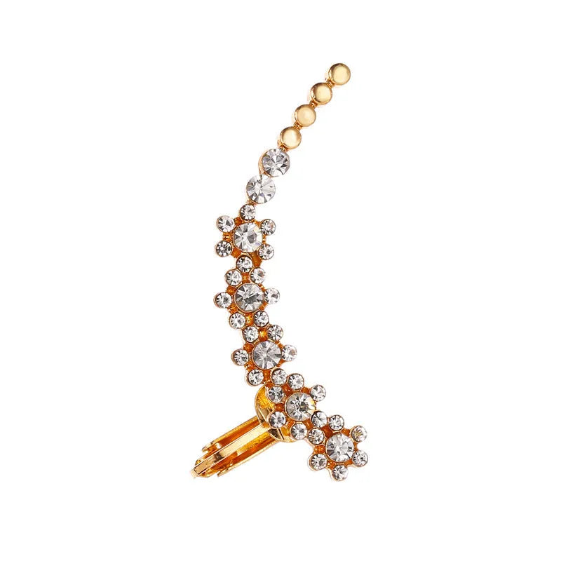 Full crystal butterfly and flower single crystal ear clip in gold alloy finish with artificial gemstone inlay